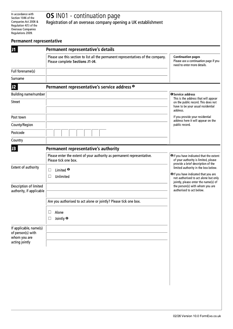 OS IN01 Continuation Page 5 Registration of an Overseas Company opening a UK establishment Permanent Representative preview