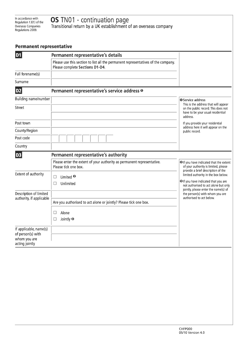 OS TN01 Continuation page 1 Permanent representative s details continuation page OS TN01 Transitional return by a UK establishment of an overseas company Regulation 13 1 preview