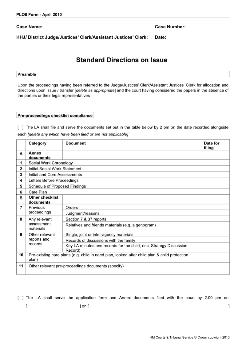 PLO8 Standard Directions on Issue preview