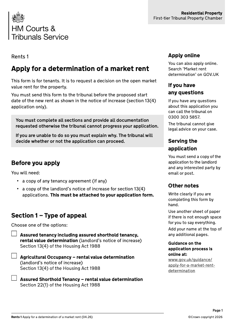 RENTS1 Apply for a determination of a market rent electronic signature available preview
