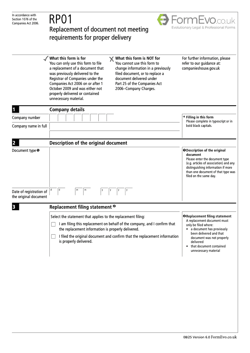 RP01 Replacement of document not meeting requirements for proper delivery Section 1076 preview