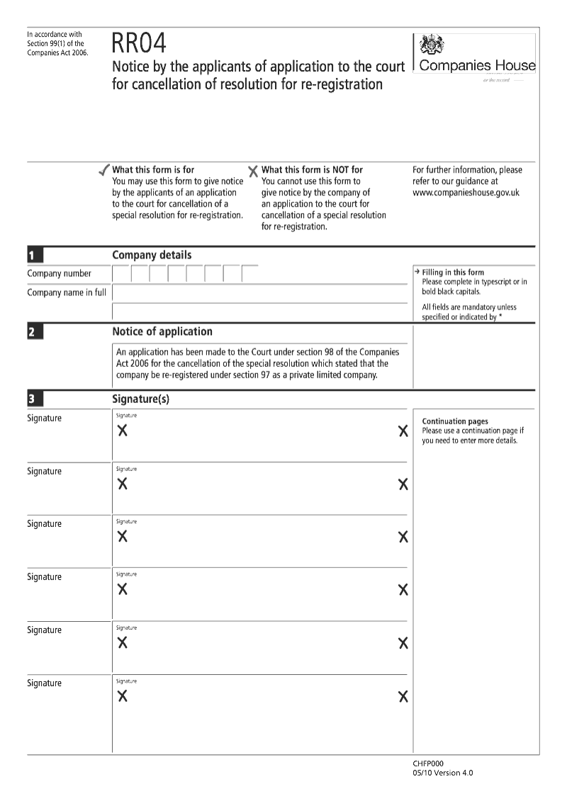 RR04 Notice by the applicants of application to the court for cancellation of resolution for re registration Section 99 1 preview