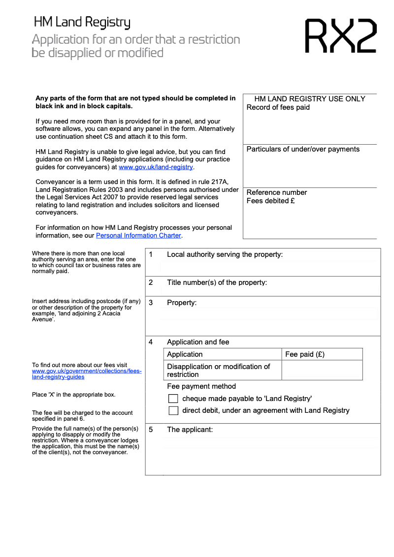 RX2 Application for an order that a restriction be disapplied or modified preview