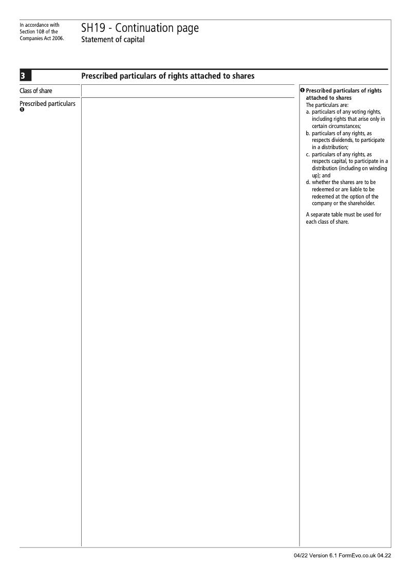 SH19 Section 108 Continuation Page 2 Statement of capital Prescribed particulars of rights attached to shares continuation page SH19 Statement of capital Section 108 preview