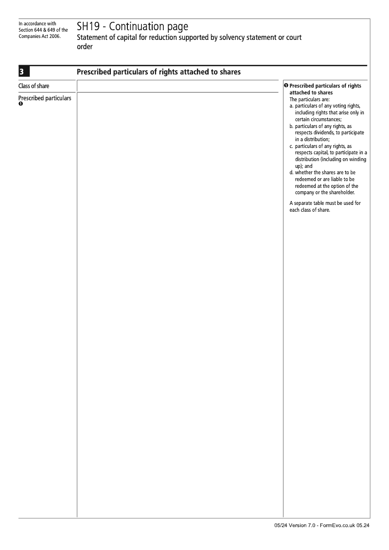 SH19 Section 644 Continuation Page 2 Statement of capital Prescribed particulars of rights attached to shares continuation page SH19 Statement of capital Section 644 649 preview