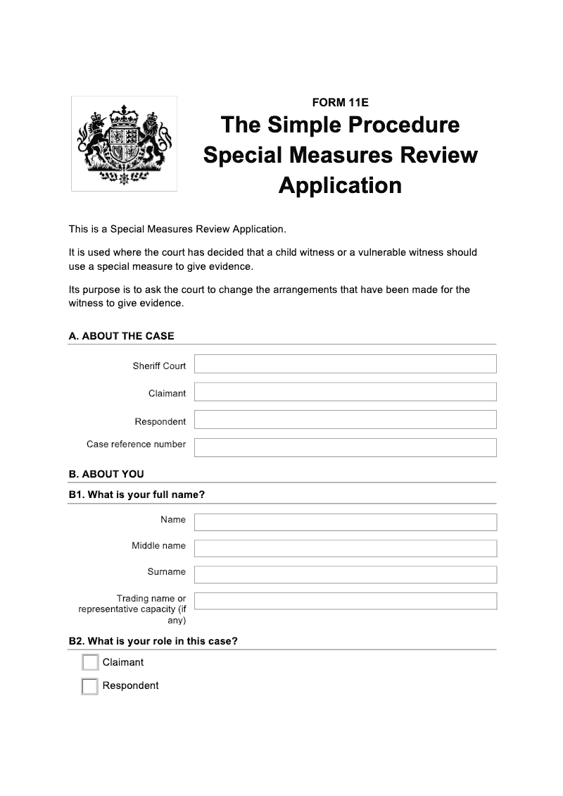 SP FORM11E Simple Procedure Special Measures Review Application preview