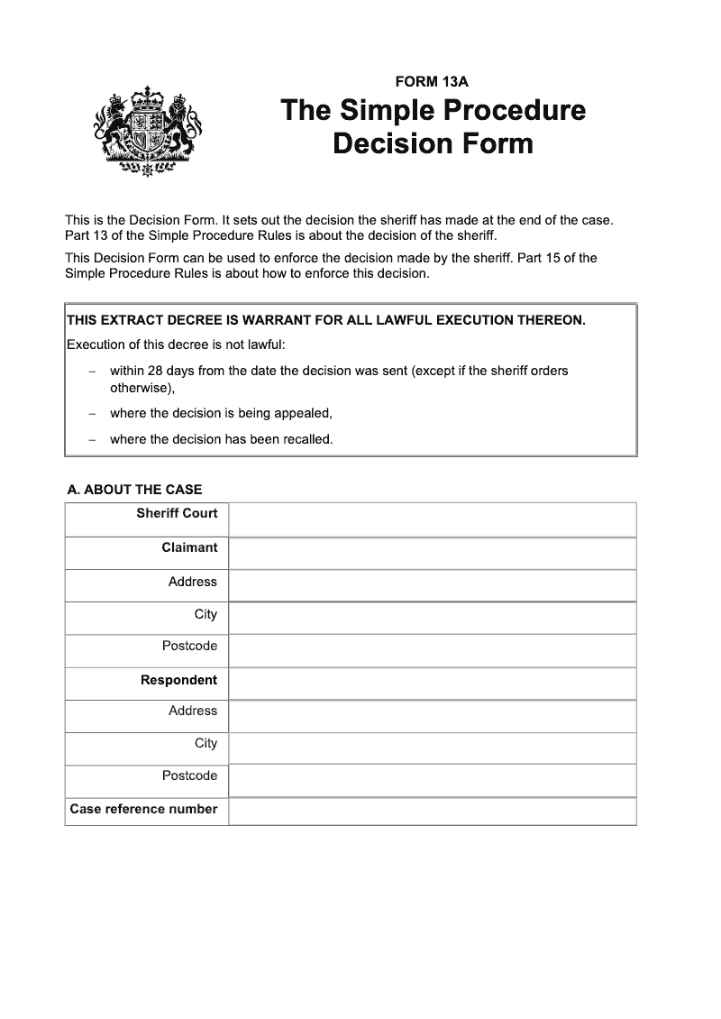 SP FORM13A Simple Procedure Decision Form preview