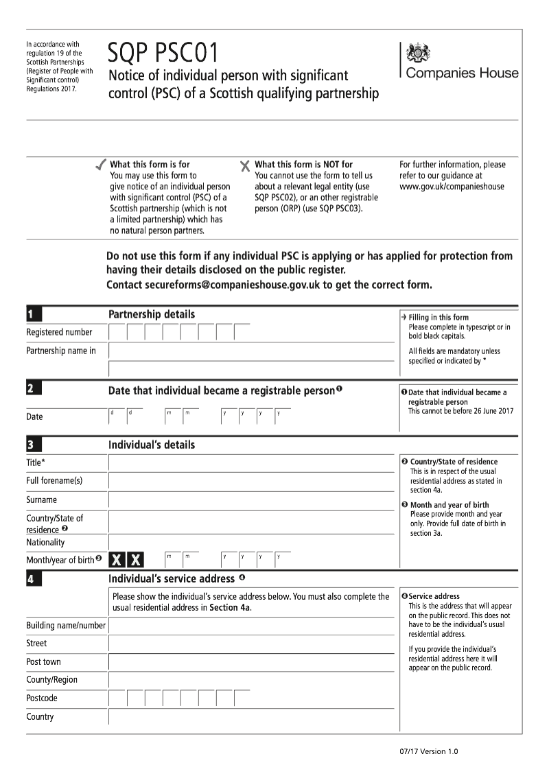 SQP PSC01 Notice of individual person with significant control PSC of a Scottish qualifying partnership preview