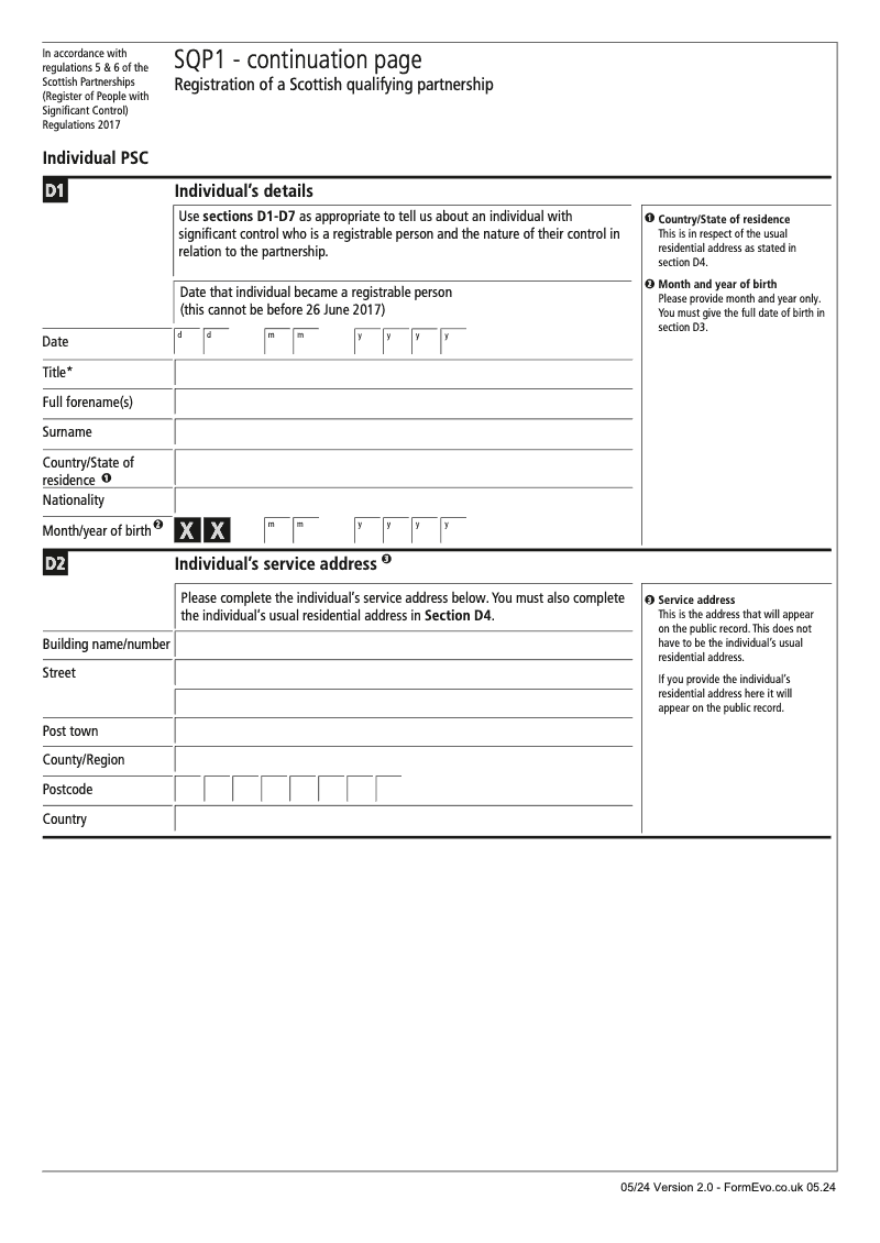 SQP1 Continuation Page 2 Section D individual s details continuation page SQP1 Registration of a Scottish qualifying partnership preview