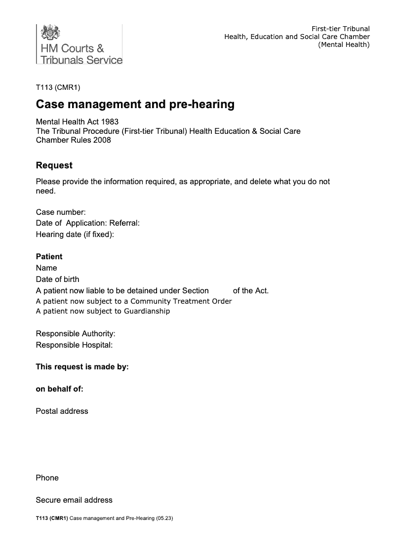 T113 Case management and pre hearing Mental Health preview