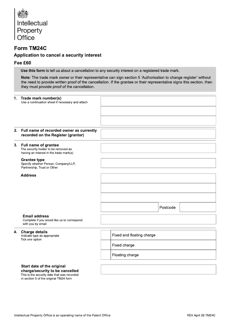 TM24C Application to cancel a security interest preview