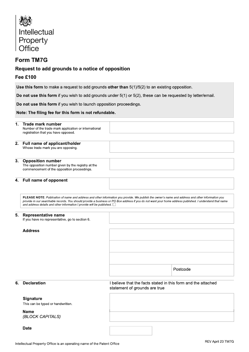 TM7G Request to add grounds to a notice of opposition preview