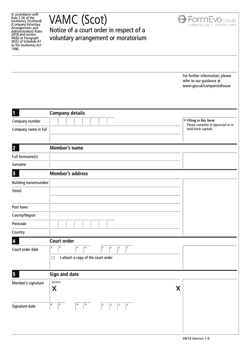 VAMC Scot Notice of a Court Order in Respect of a Voluntary Arrangement or Moratorium preview